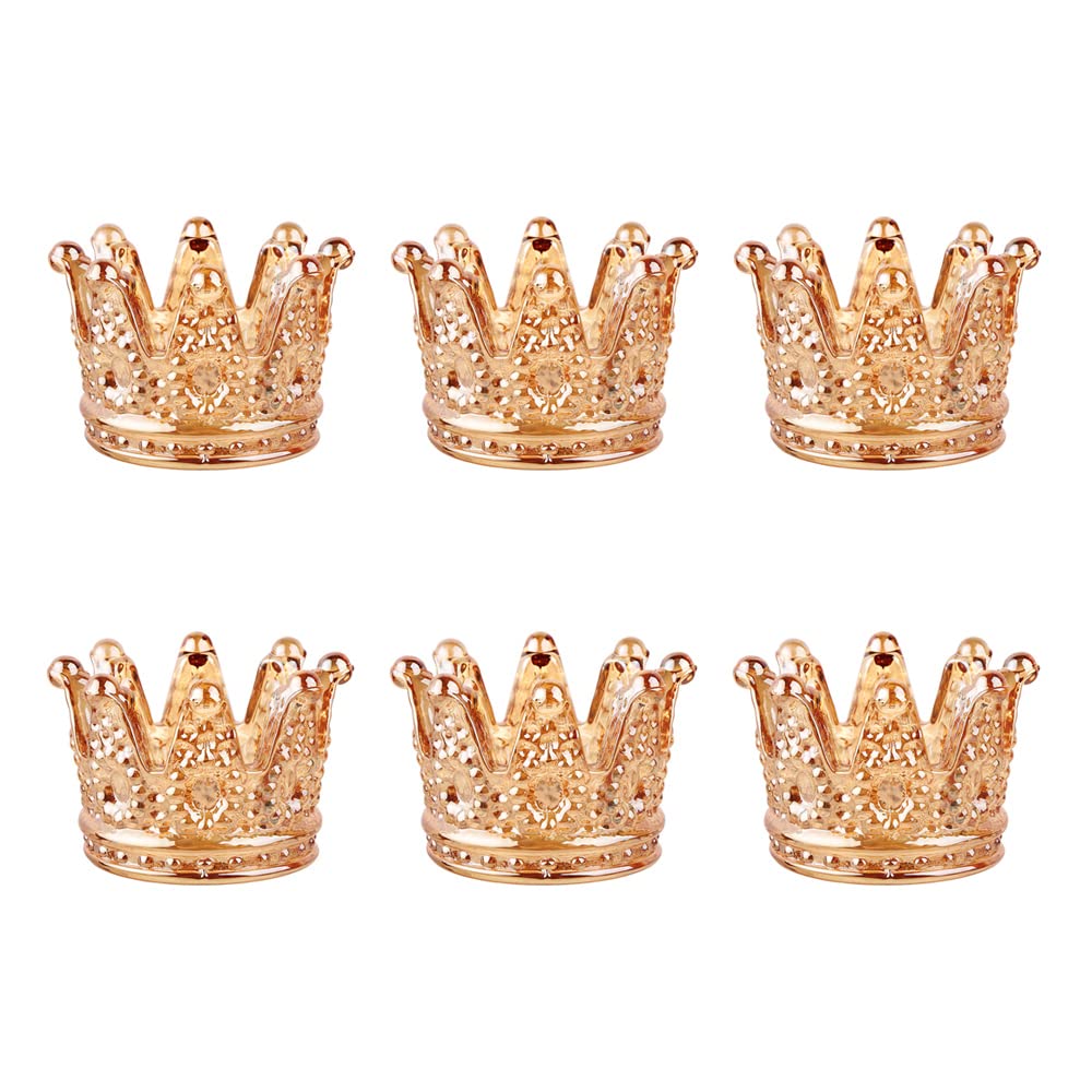 BTGLLAS Set of 6 Crown Glass Tealight Candle Holder,Votive Candle Holders for Wedding, Party, Home Decoration, Jewelry Storage T