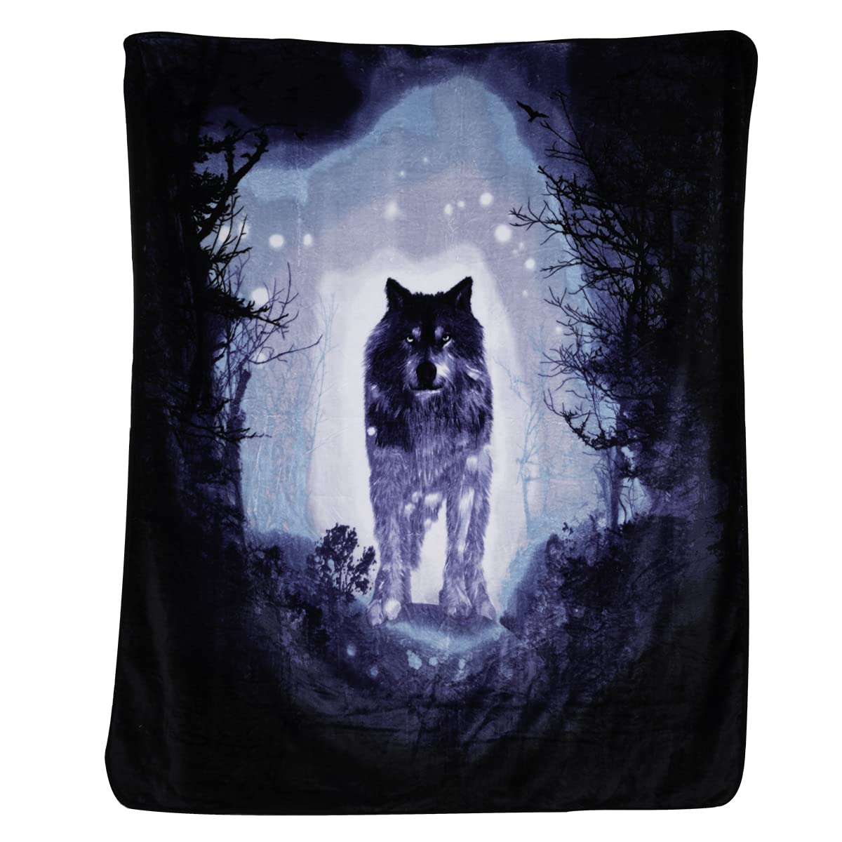 BlackCanyon Outfitters Lone Wolf Queen-Full Size Blanket 7426WOLF 88.5 inches x 75 inches Plush Bed Cover Wildlife Plush Fleece Blanket