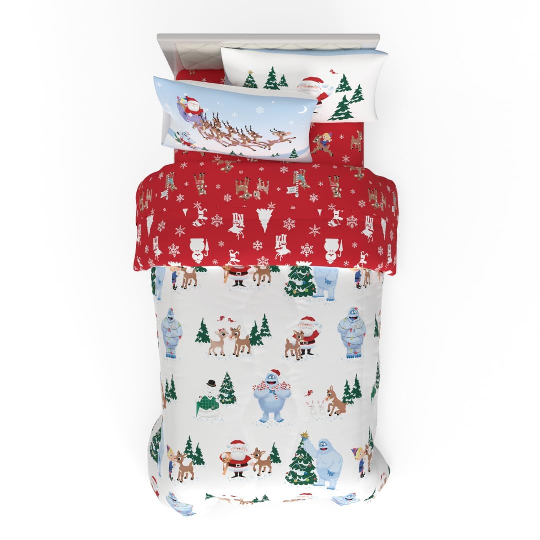 Franco Rudolph The Red-Nosed Reindeer Holiday & Christmas Bedding Soft Comforter And Sheet Set With Sham, 5 Piece Twin Size, (Of