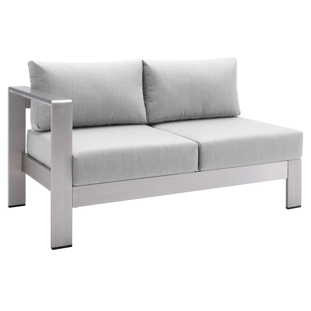 Modway Shore Sunbrella® Fabric Aluminum Outdoor Patio Left-Arm Loveseat In Silver Gray