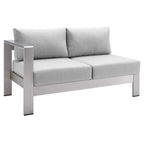 Modway Shore Sunbrella® Fabric Aluminum Outdoor Patio Left-Arm Loveseat In Silver Gray