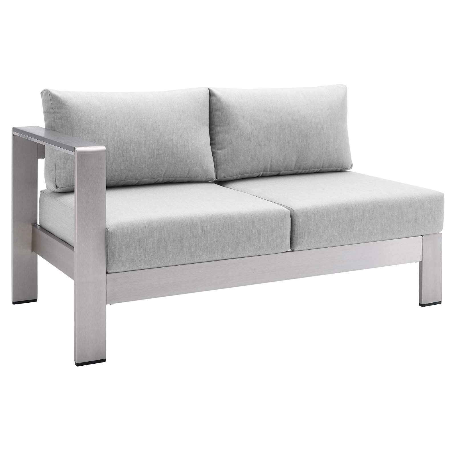 Modway Shore Sunbrella® Fabric Aluminum Outdoor Patio Left-Arm Loveseat In Silver Gray