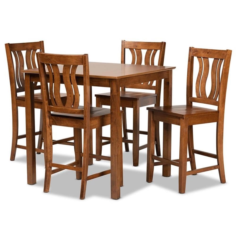 Baxton Studio Fenton Modern and Contemporary Transitional Walnut Brown Finished Wood 5-Piece Pub Set
