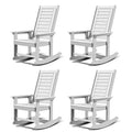 Greenvines Outdoor Rocking Chairs | Set Of 4 | Porch Rocker | Hdpe Plastic | White | Oversized Rockers | High Back | Big & Tall | Ladder Back | For Patio Outside Backyard Balcony Garden