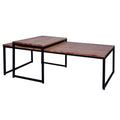 TUP The Urban Port 48, 27 Inch 2-Piece Rectangular Wood Nesting Coffee and End Table Set, Sled Metal Base, Brown and Black