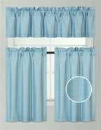 3Pc Set Solid Faux Silk Lined Blackout Rod Pocket Small Kitchen Window Curtain With Valance (K3) (Light Blue)