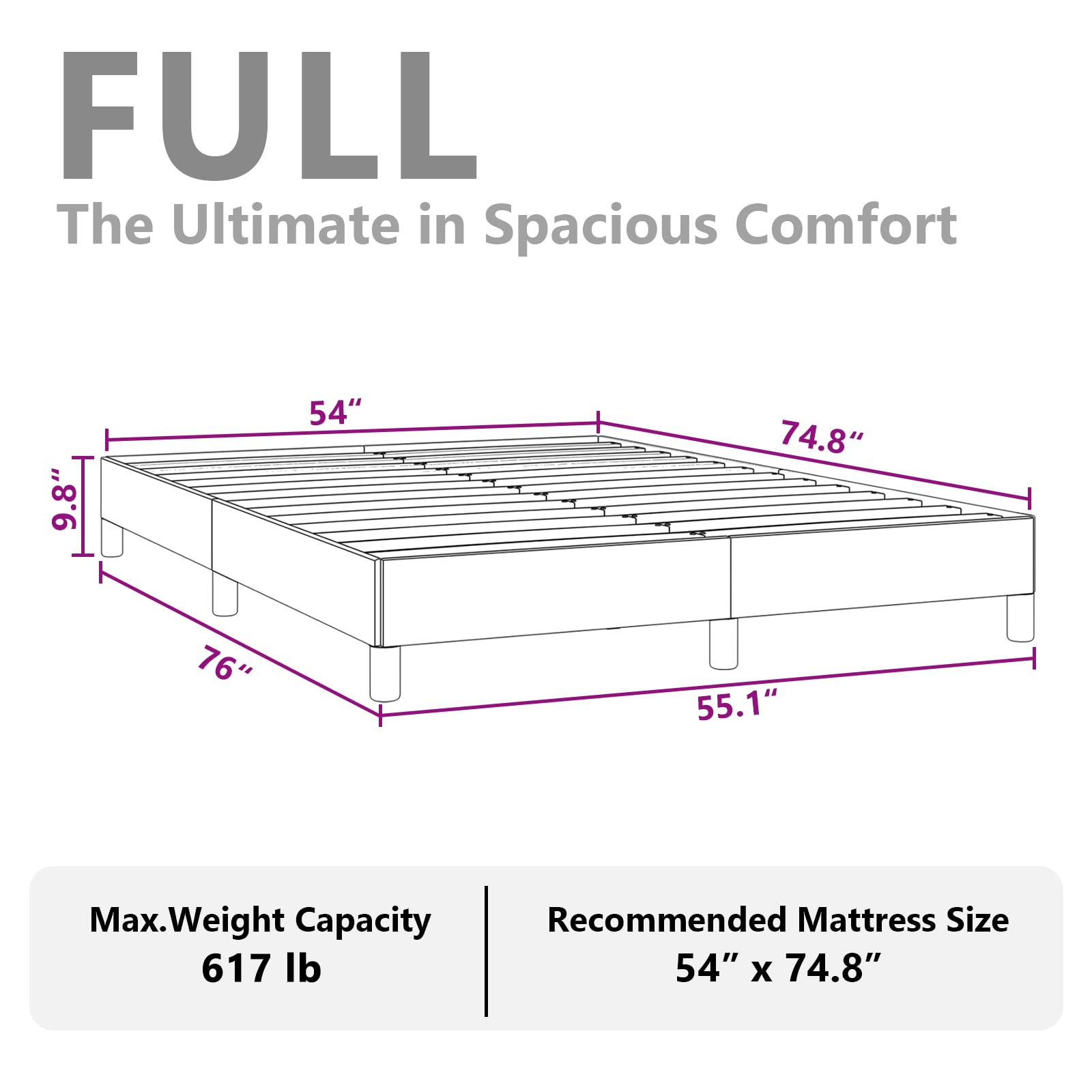 vidaXL Full Size Bed Frame with Plywood Slats, Platform Bed Frame, Velvet Upholstered Mattress Foundation, No Box Spring Needed & Easy Assembly, Dark Gray, Without Mattress