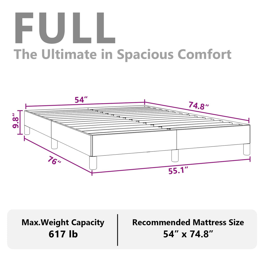 vidaXL Full Size Bed Frame with Plywood Slats, Platform Bed Frame, Velvet Upholstered Mattress Foundation, No Box Spring Needed & Easy Assembly, Dark Gray, Without Mattress