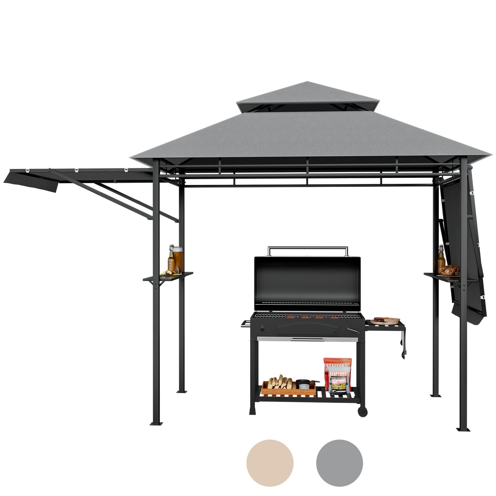 Tangkula 13.5X4 Ft Grill Gazebo With Dual Side Awnings, Double Tiered Bbq Gazebo With 2 Side Shelves, Heavy-Duty Steel Frame, Cp