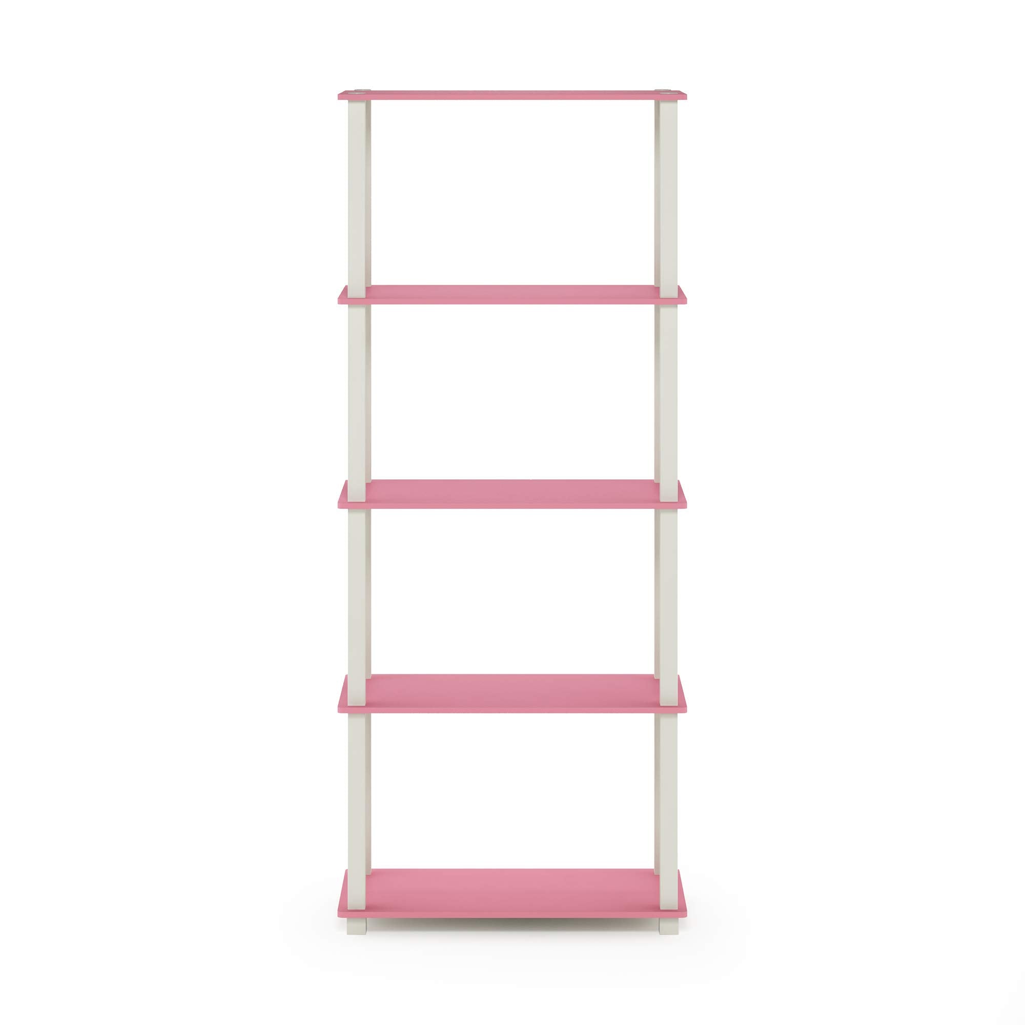 Furinno Turn-N-Tube 5-Tier Multipurpose Shelf / Display Rack / Storage Shelf / Bookshelf, Square Tubes, Pink/White