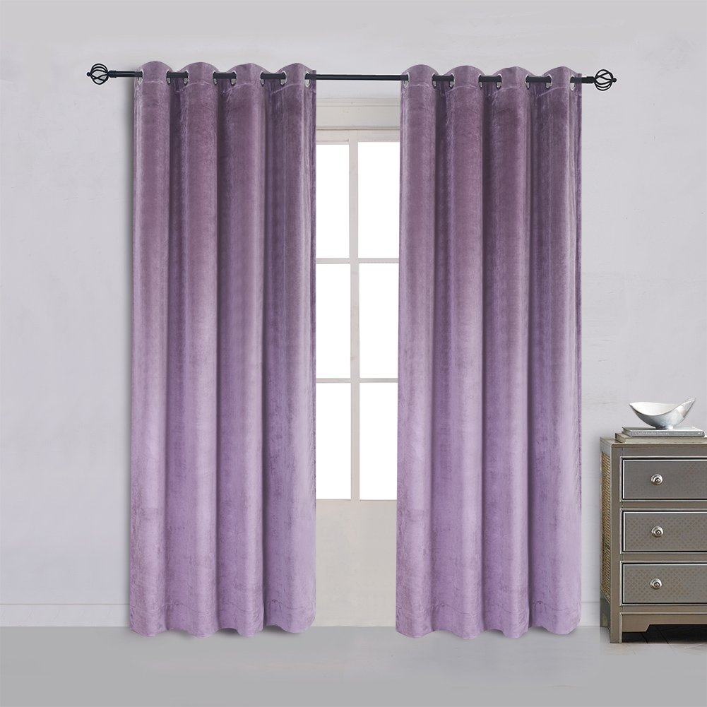 Cherry Home Super Soft Luxury Room Darkening Velvet Set Of 2 Lavender Flannel Blackout Curtains Panel Drapes Grommet, Purplish P