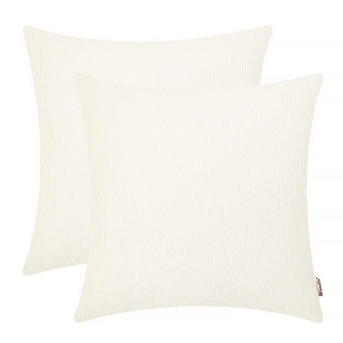 BRAWARM Chenille Throw Pillow Covers 18x18 Inches - Cream Chenille Pillow Covers Pack of 2, Solid Dyed Soft Chenille Pillow Case