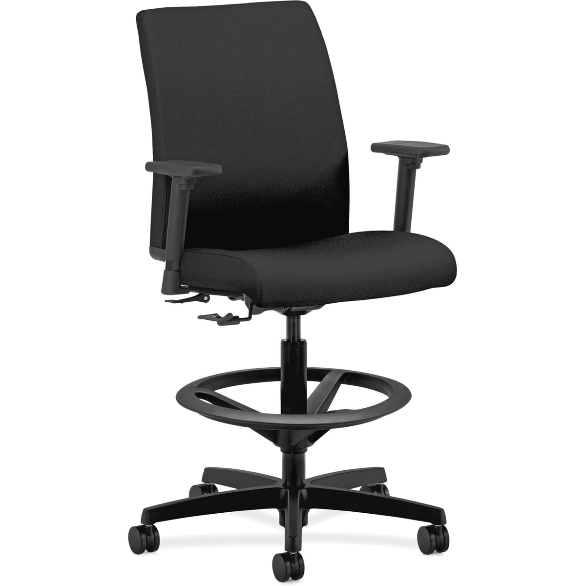 Hon Ignition Adjustable Stool - Upholstered Low-Back Office Stool, Black (Hits5)