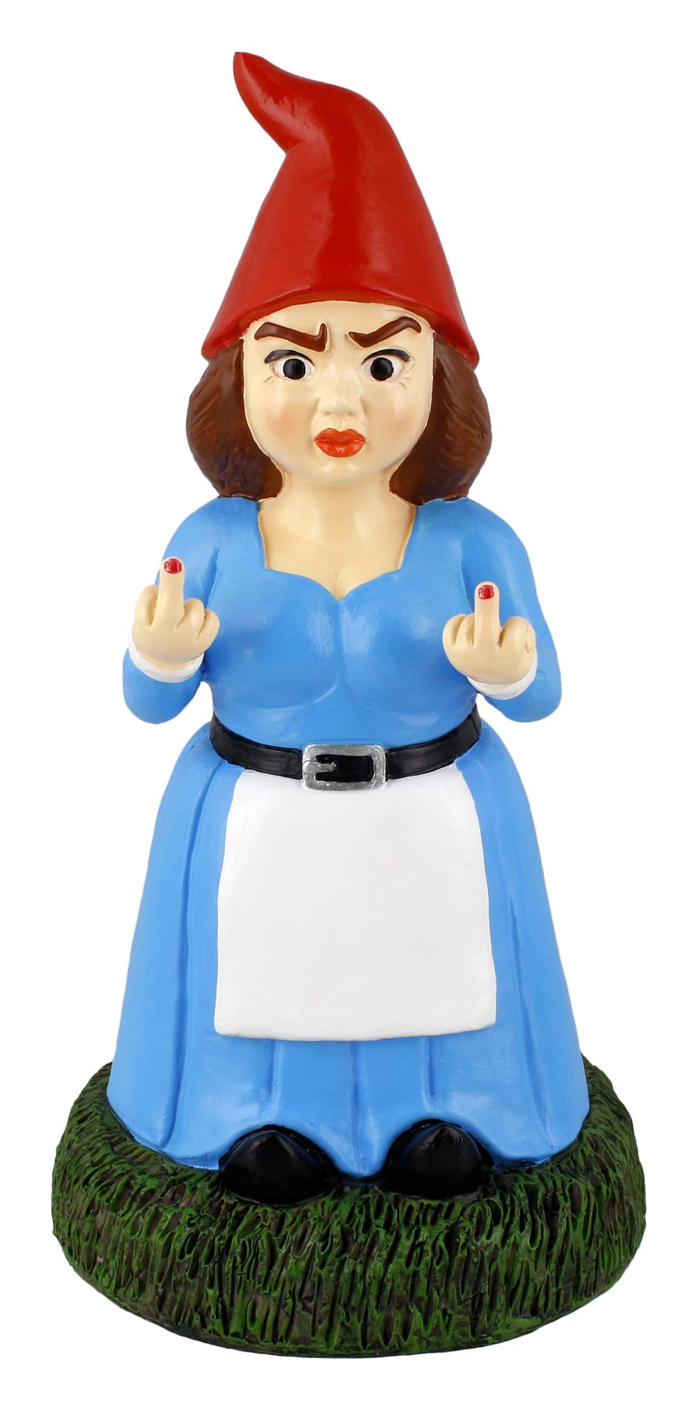 Gnometastic Gnomes - Middle Finger Gnome, Lady Double Bird Female Garden Gnome Statue, 8.45In, Funny Garden Gnomes Decorations F