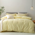 Fossa Duvet Cover Set 100% Washed Cotton Linen Feel Super Soft Breathable Cozy 3 Pieces Bedding Sets Solid Pastel Yellow Oversiz