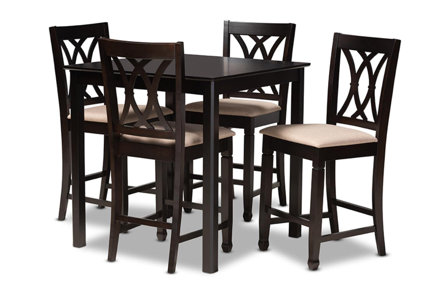 Baxton Studio Reneau Modern and Contemporary Sand Fabric Upholstered Espresso Brown Finished 5-Piece Wood Pub Set