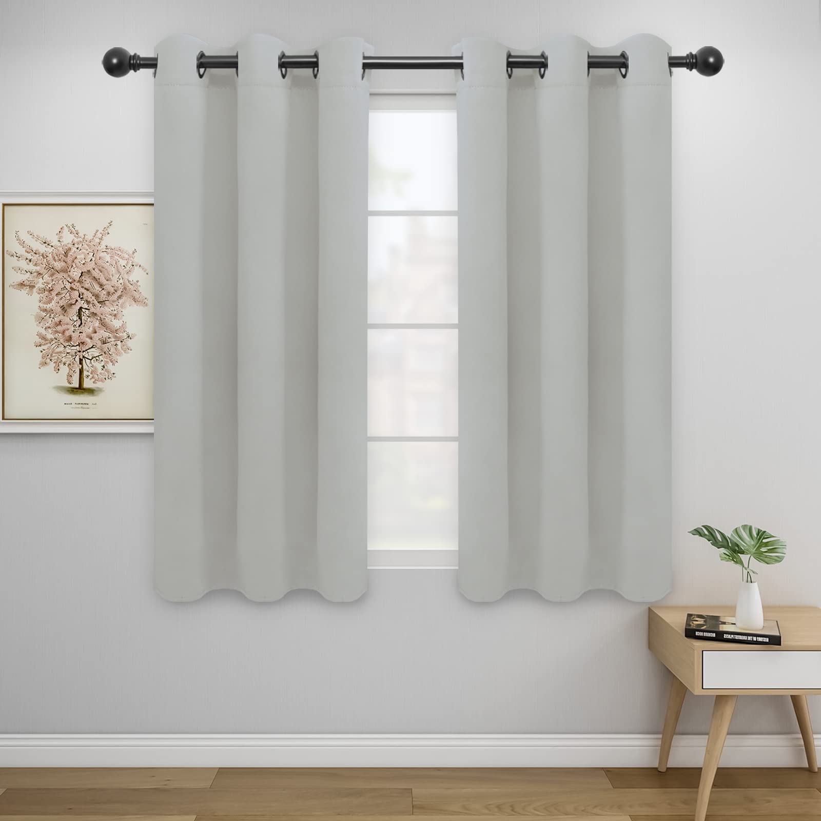 Easy-Going Blackout Curtains For Bedroom, Solid Thermal Insulated Grommet And Noise Reduction Window Drapes, Room Darkening Curtains For Living Room, 2 Panels (42X54 In, Greyish White)