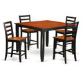 East West Furniture FAIR5-BLK-W Fairwind 5 Piece Kitchen Counter Height Set Includes a Square Pub Table with Pedestal and 4 Dining Room Chairs, 54x54 Inch
