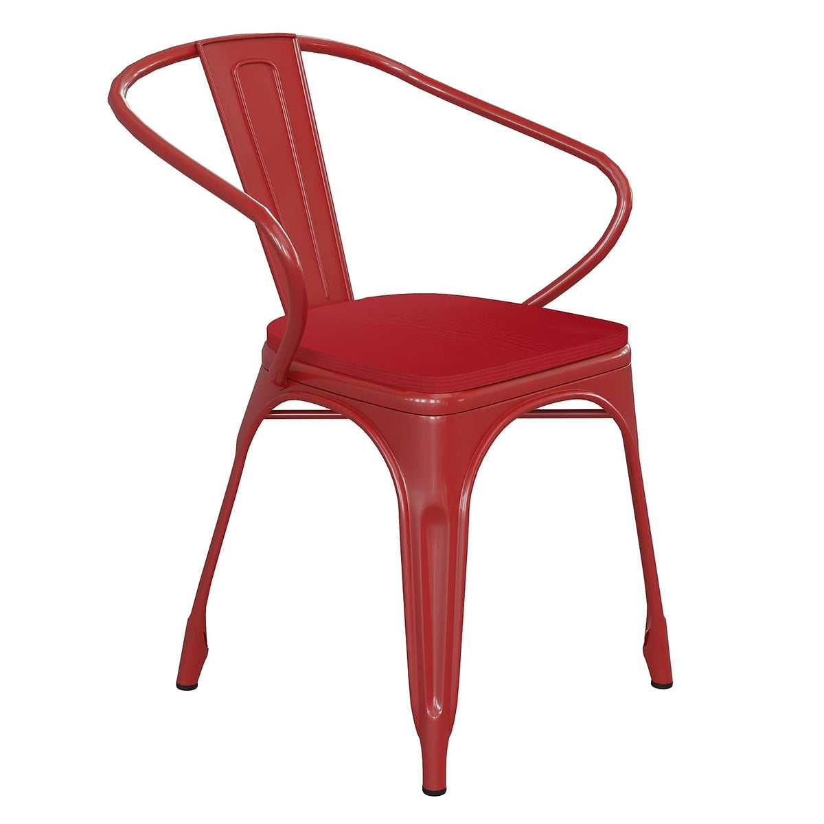 Flash Furniture Luna Commercial Grade Indoor-Outdoor Stack Chair with Arms - Red Metal Frame - Red All-Weather Polystyrene Seat - Vertical Slat Back