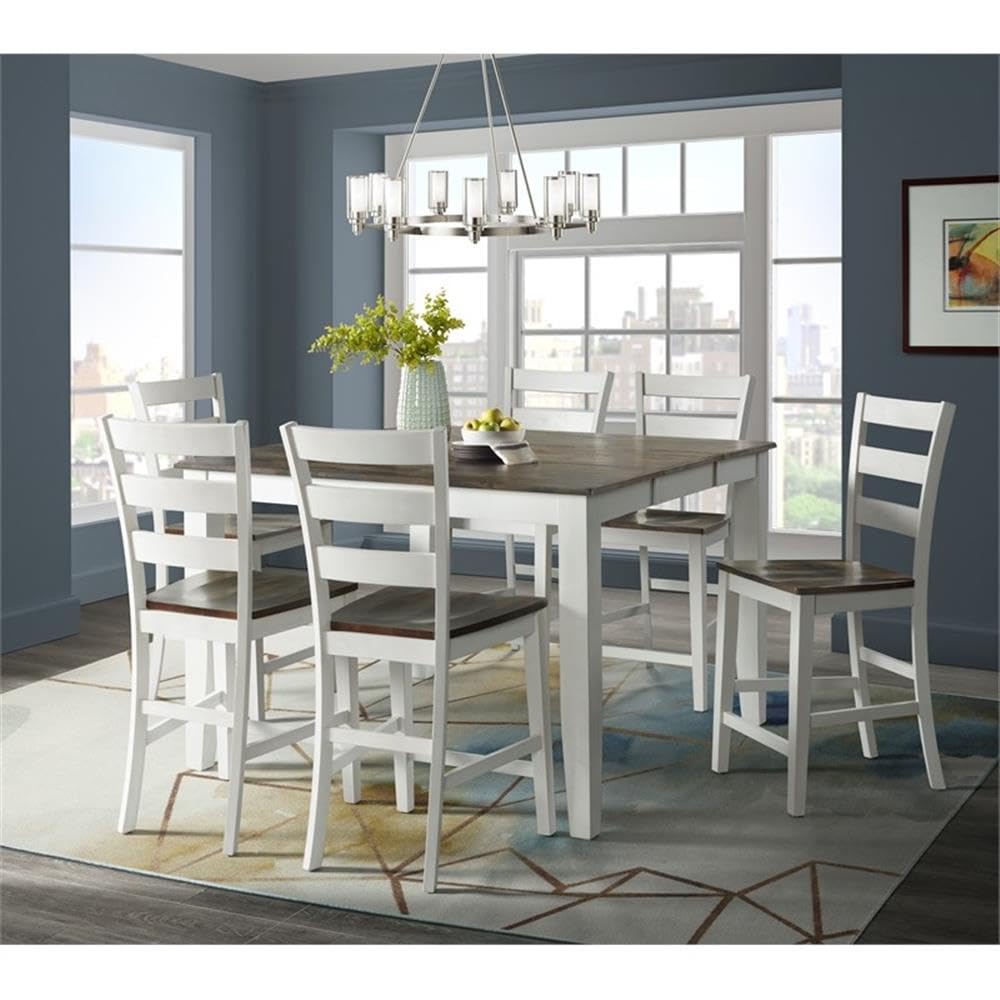 Intercon Kona 24" Ladder Back Bar Stool with Wood, Set of 2, Gray and White