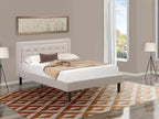 East West Furniture FNF-08-F Platform Full Size Bed - Mist Beige Linen Fabric Upholstered Bed Headboard with Button Tufted Trim Design - Black Legs