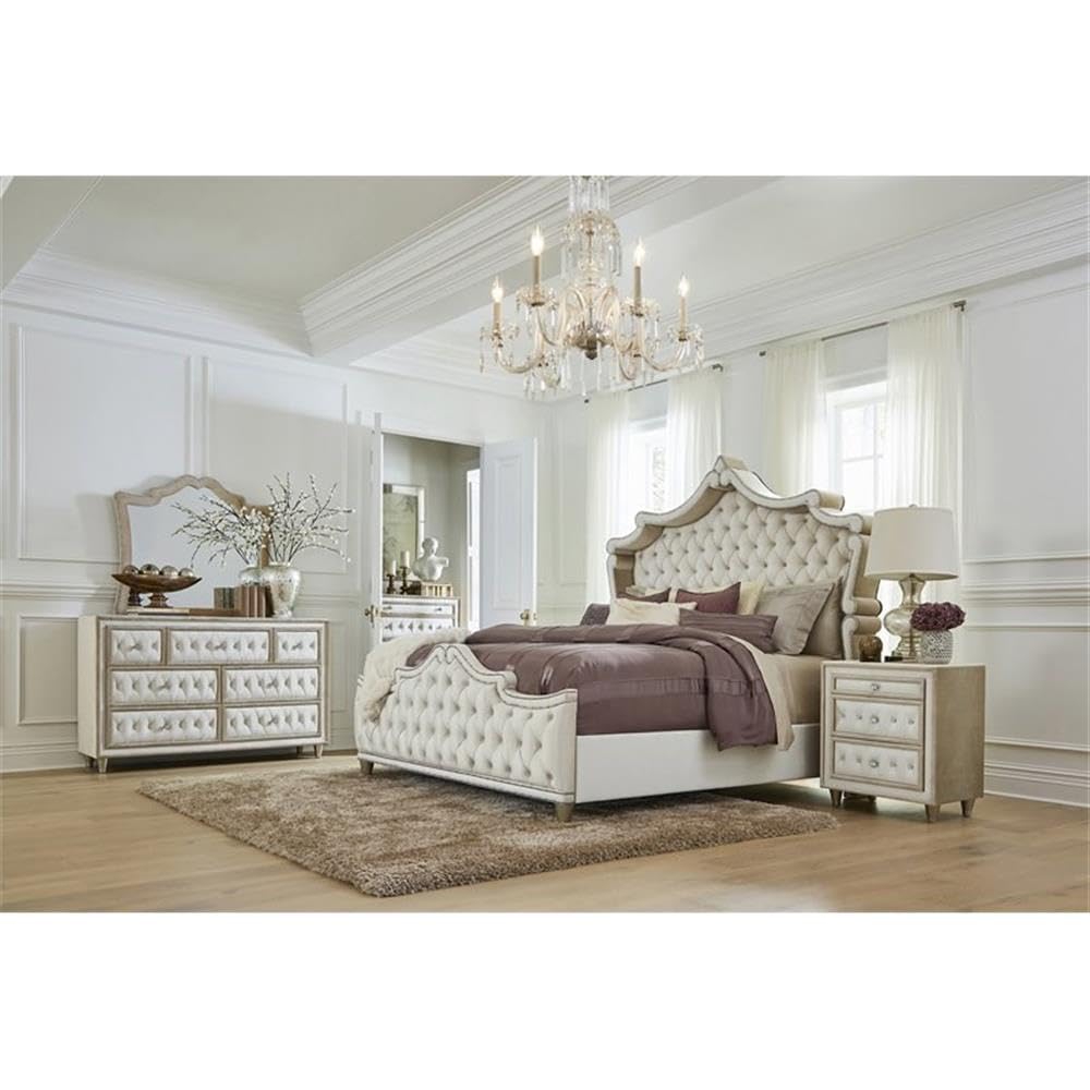 Coaster Antonella Queen Bed 4-Piece Set, Ivory/Camel