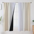 Estelar Textiler Beige And White Blackout Curtains For Bedroom, Light Blocking Two Tone Gradient Drapes With Wave Line Pattern,