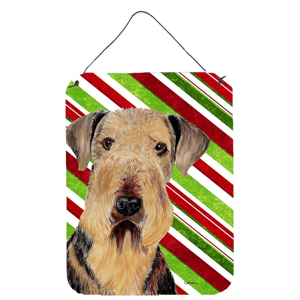 Caroline's Treasures SC9333DS1216 Airedale Candy Cane Holiday Christmas Wall or Door Hanging Prints Aluminum Metal Sign Kitchen 