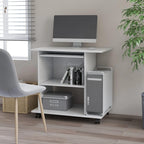 vidaXL White Engineered Wood Computer Desk with Pull-Out Keyboard Tray, Mobile Workstation for Home or Office, with Additional Shelves and Elegant Modern Design