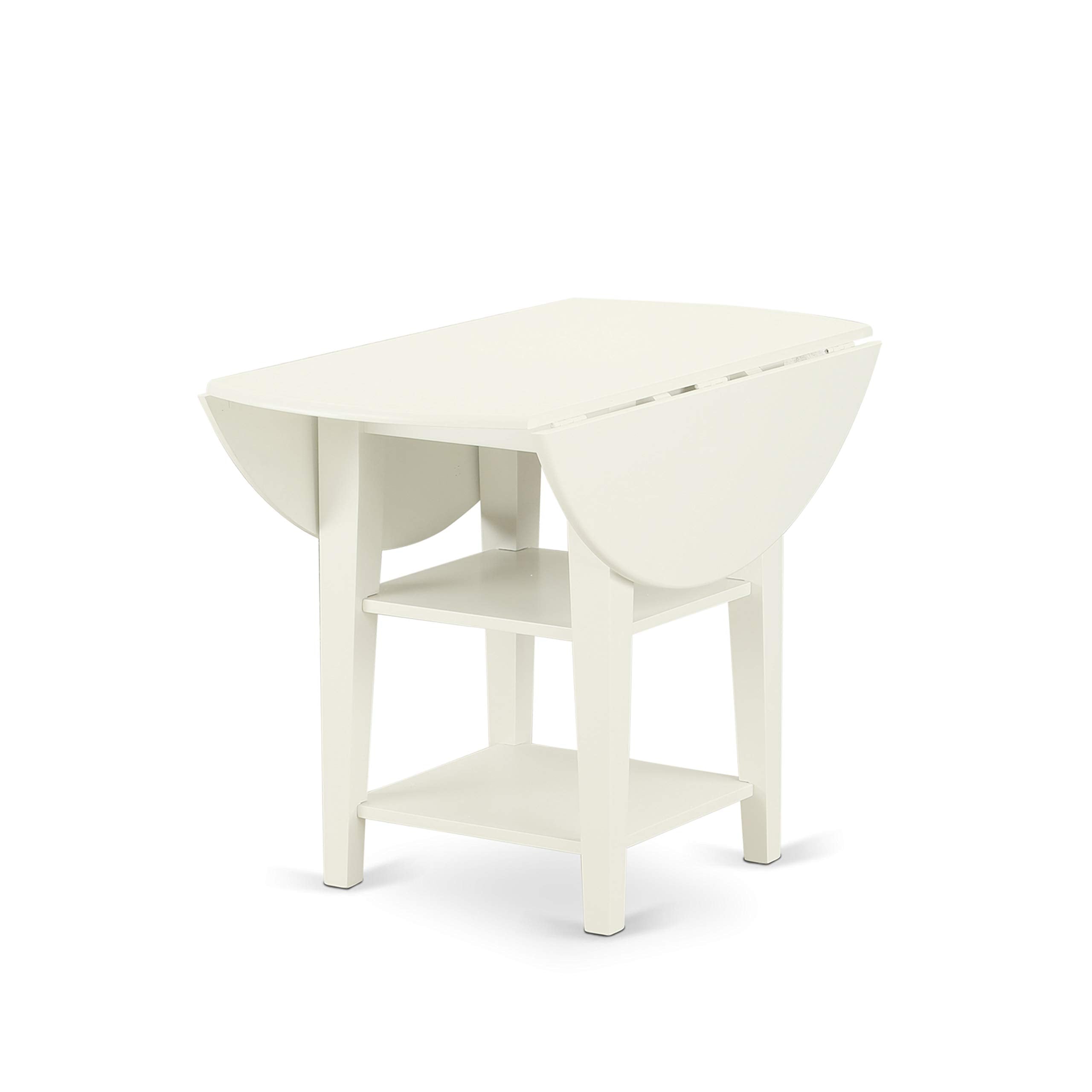 East West Furniture Suve3-Lwh-15 3 Piece Dining Table Set Contains A Round Kitchen Table With Dropleaf & Shelves And 2 Baby Blue Linen Fabric Upholstered Chairs, 42X42 Inch, Linen White