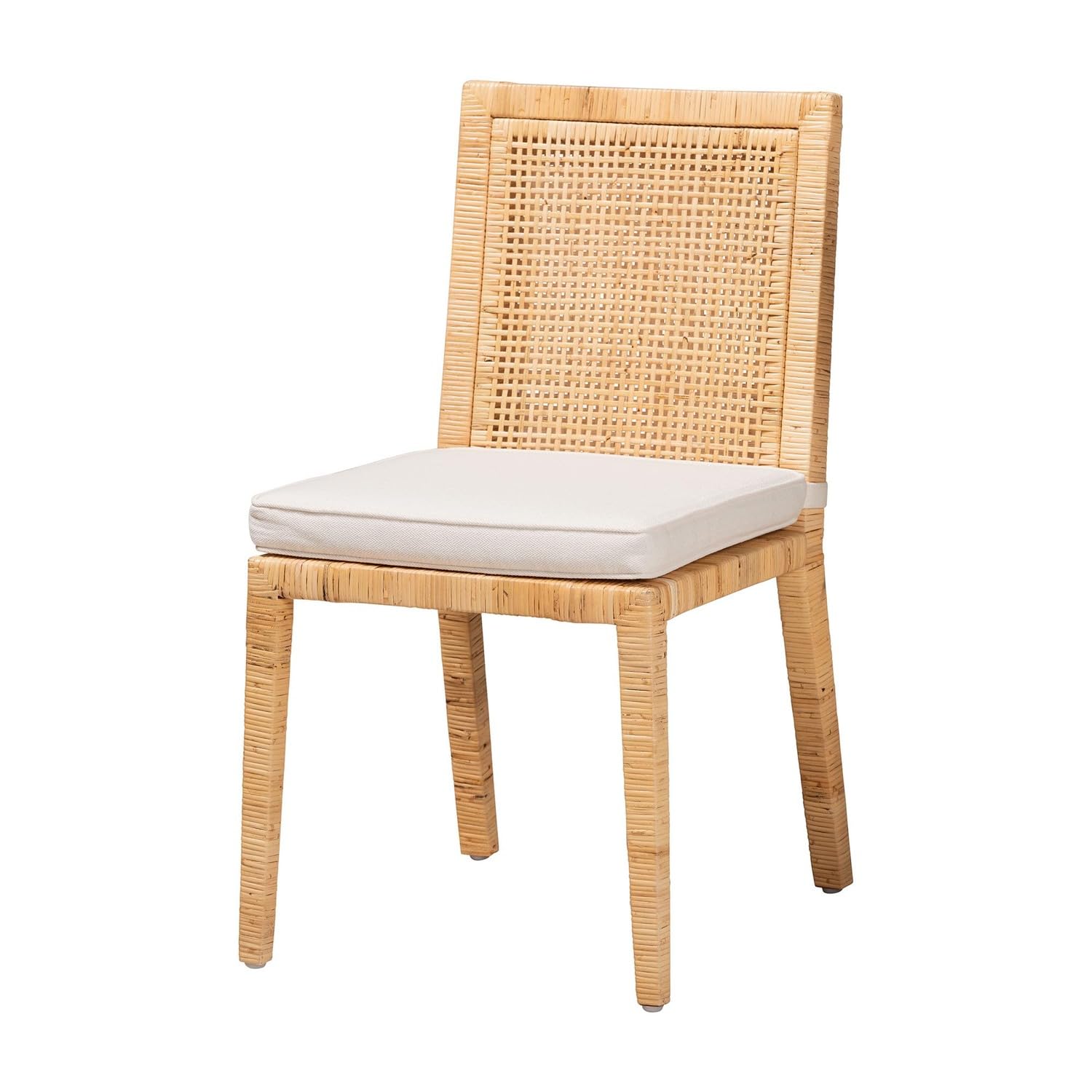 Baxton Studio Sofia Modern and Contemporary Natural Finished Wood and Rattan 2-Piece Dining Chair Set