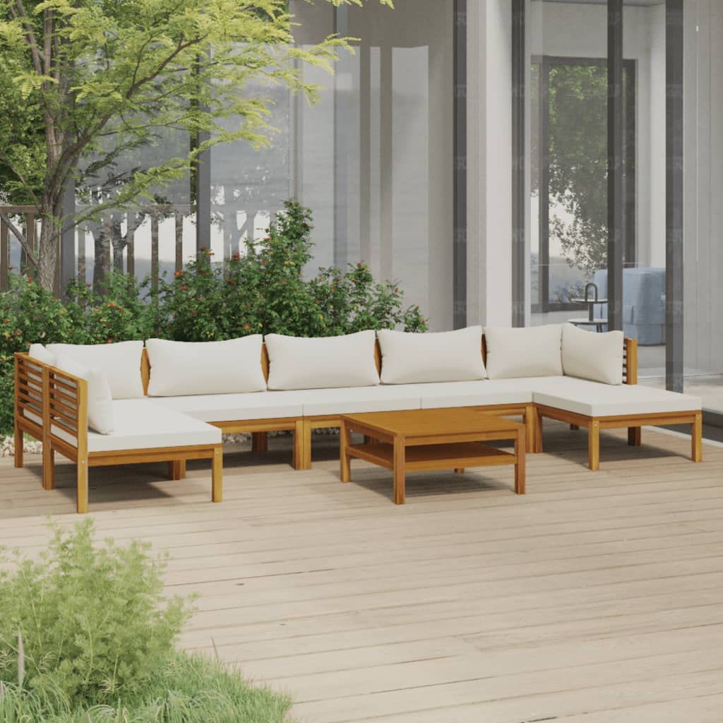 vidaXL Solid Acacia Wood Patio Lounge Set 8 Piece with Cream Cushion Outdoor Garden Terrace Wooden Modular Sofa Seating Seat Sitting Chair Furniture