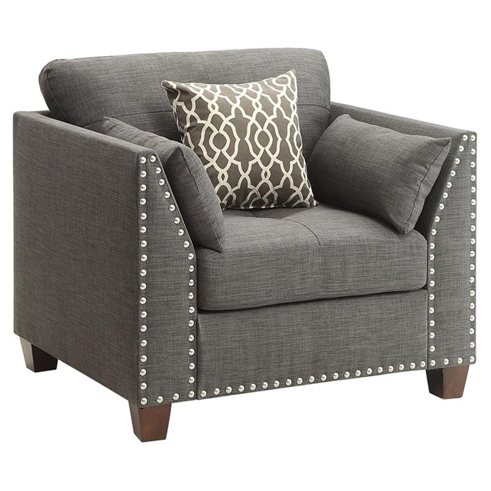 Acme Laurissa Track Arm Chair with Nailhead Trim in Light Charcoal Linen