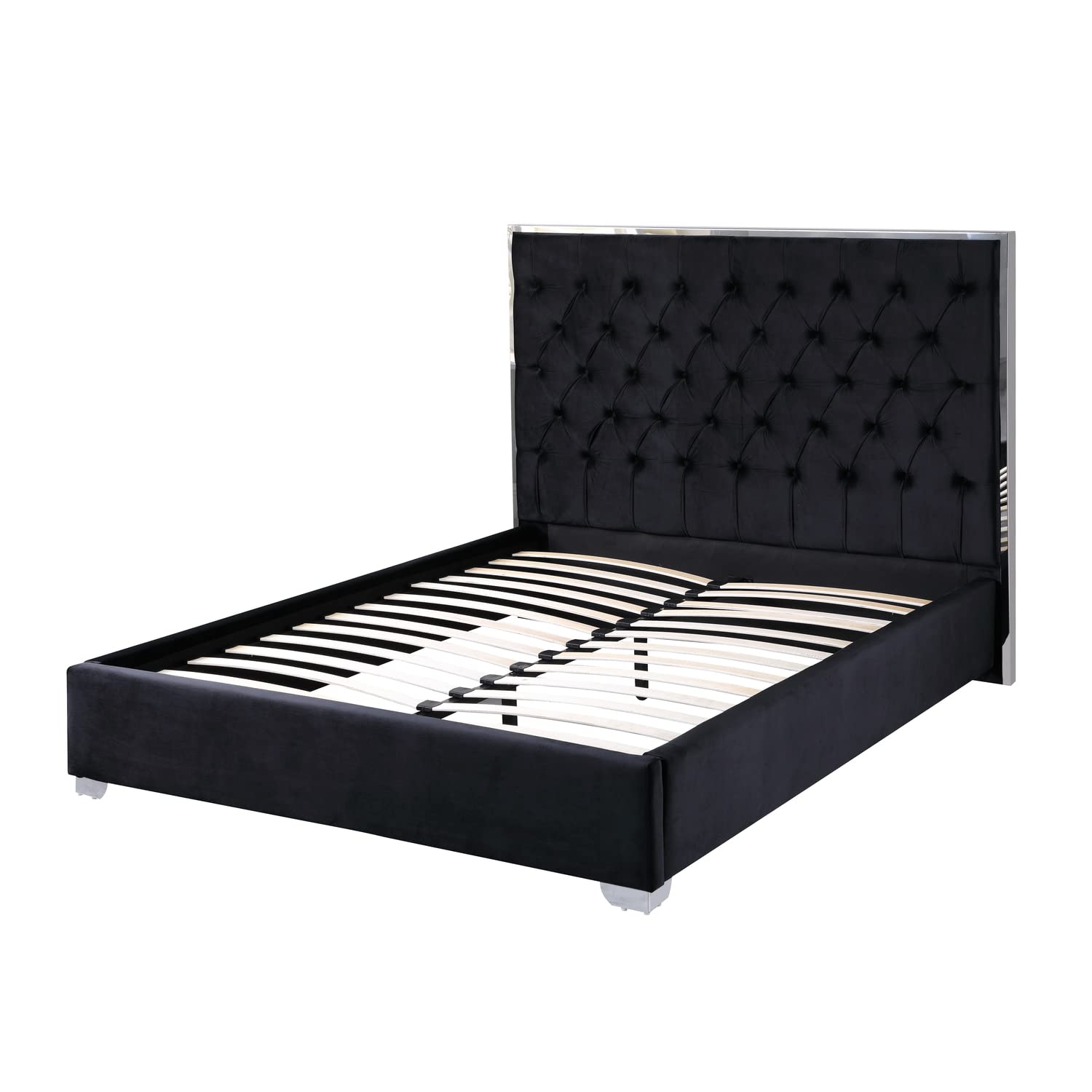 Best Master Furniture Kressa Velour Fabric Tufted Queen Platform Bed in Black