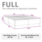 vidaXL Full Size Bed Frame with Plywood Slats, Platform Bed Frame, Fabric Upholstered Mattress Foundation, No Box Spring Needed & Easy Assembly, Light Gray, Without Mattress