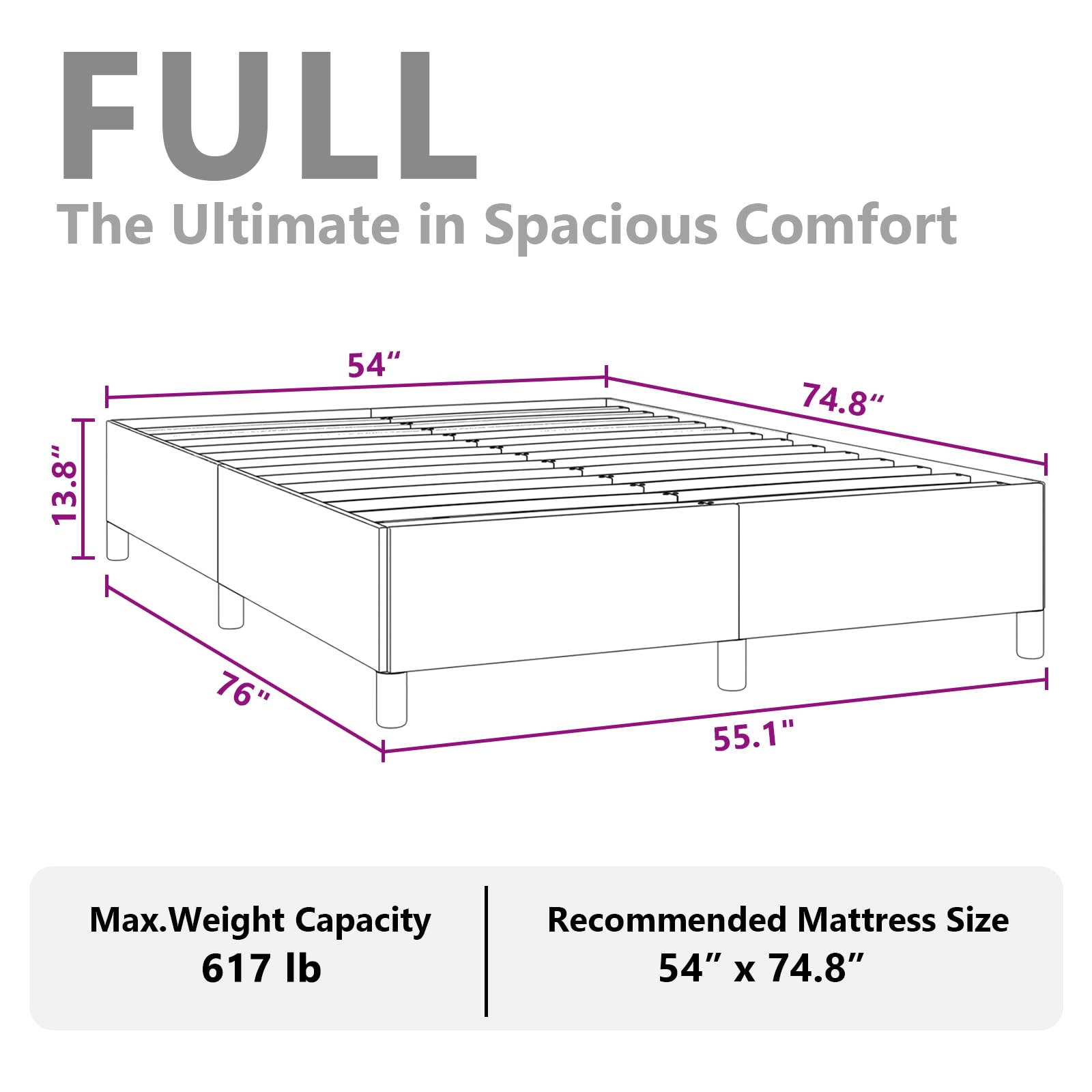 vidaXL Full Size Bed Frame with Plywood Slats, Platform Bed Frame, Faux Leather Upholstered Mattress Foundation, No Box Spring Needed & Easy Assembly, White, Without Mattress