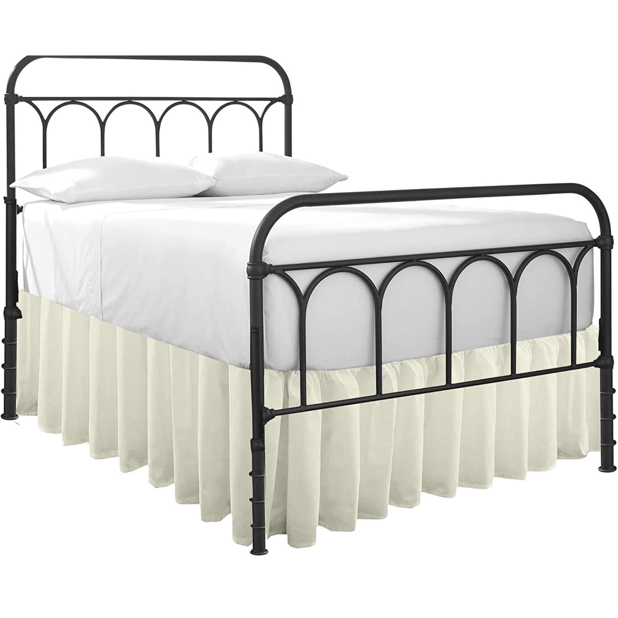 Ruffled Bed Skirt With Split Corners-Dust Ruffle - 18' Drop 100% Microfiber Soft,Sheen & Luxurious Look - Bed Skirts (Ivory -Fu