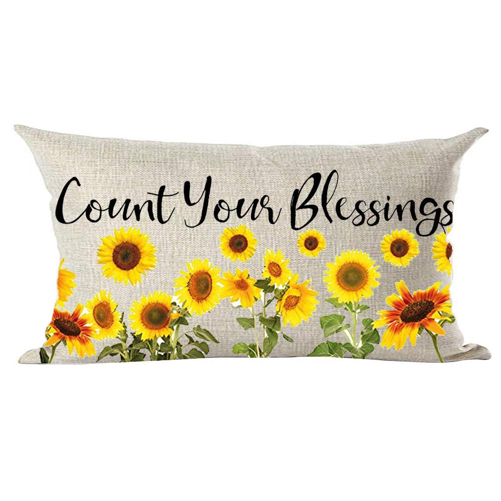 Ramirar Ink Oil Painting Yellow Sunflowers Count Your Blessings Summer Fall Decorative Lumbar Throw Pillow Cover Case Home Livin