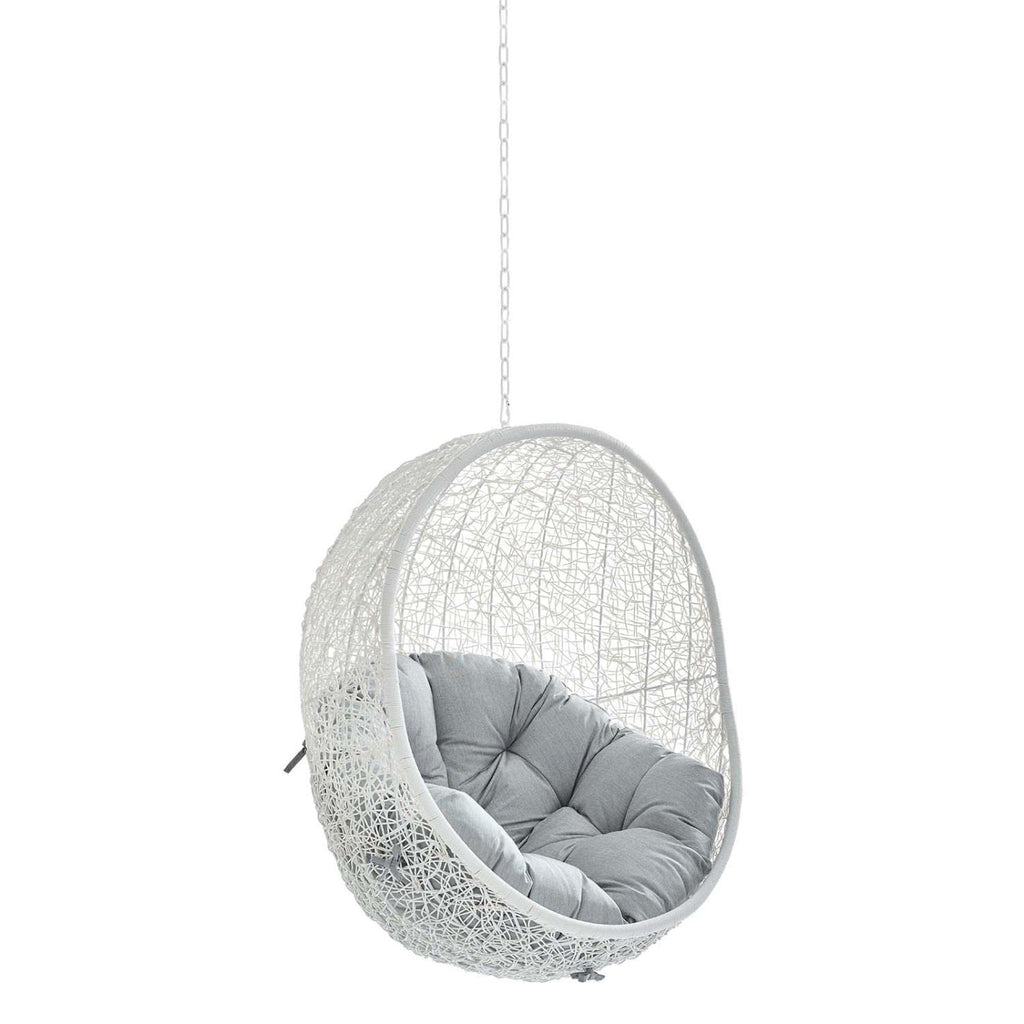 Modway Hide Wicker Rattan Sunbrella® Fabric Outdoor Patio Swing Chair With Hanging Steel Chain In White Gray