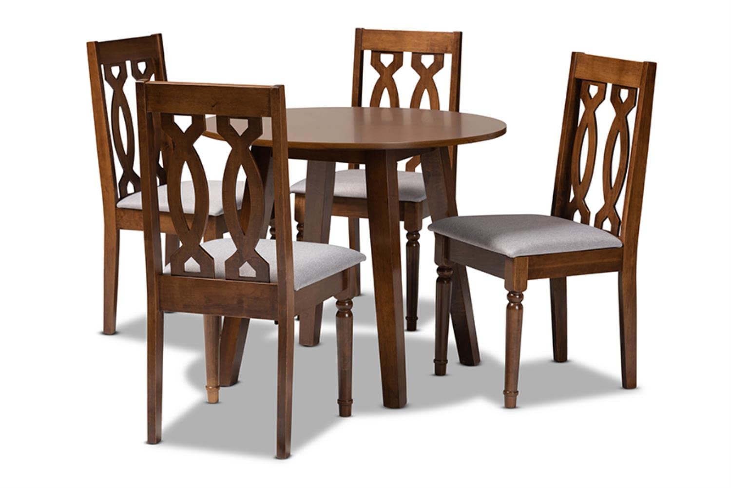 Baxton Studio Pia Modern and Contemporary Grey Fabric Upholstered and Walnut Brown Finished Wood 5-Piece Dining Set