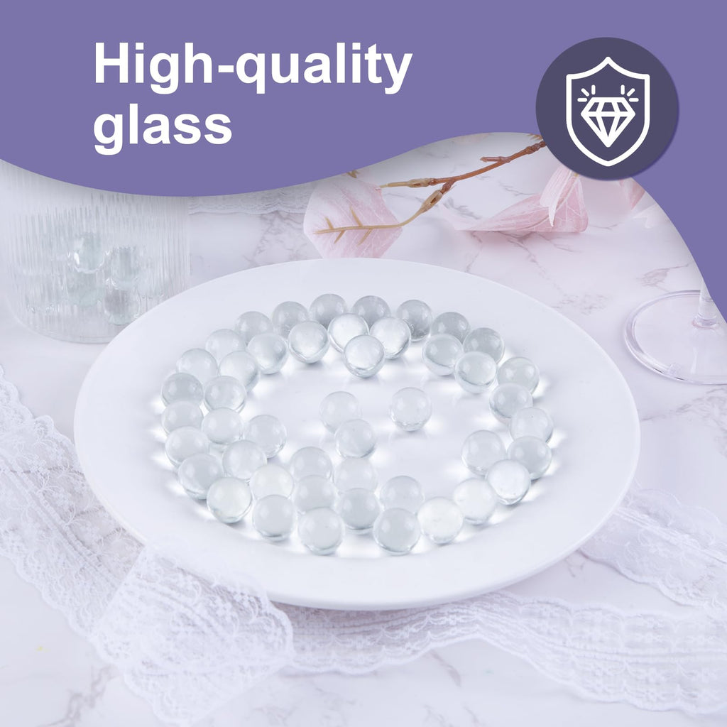 Domestar 1Lb Glass Marbles Bulk, Round Glass Marbles 0.63 Inch Vase Fillers Clear Glass Beads For Marble Runs Home Decor