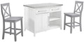 Crosley Furniture Silvia Stainless Steel Top Kitchen Island, Coffee Bar, with a Set of 2 X-Back Stools, White/Gray