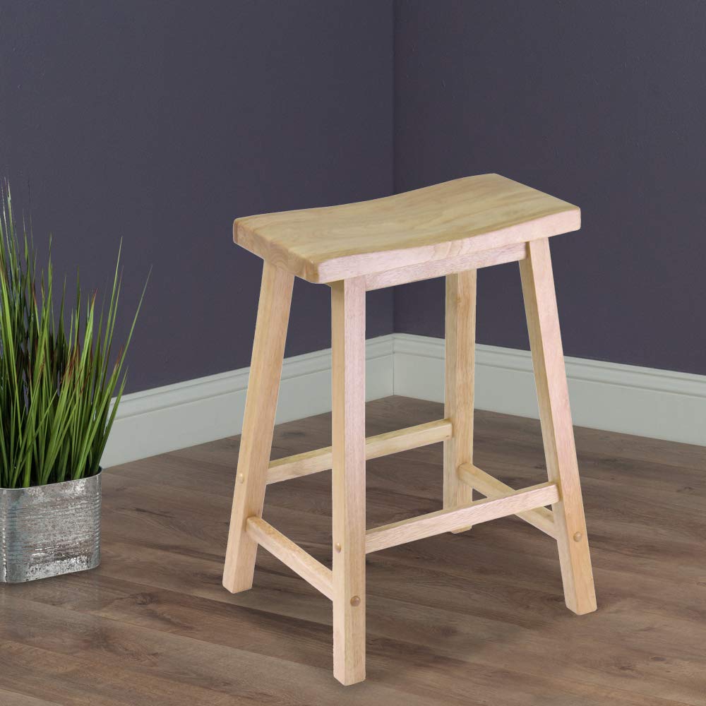 Winsome Satori Saddle Seat Counter Stool, 24-Inch, Natural Finish, Solid Wood, Transitional Style