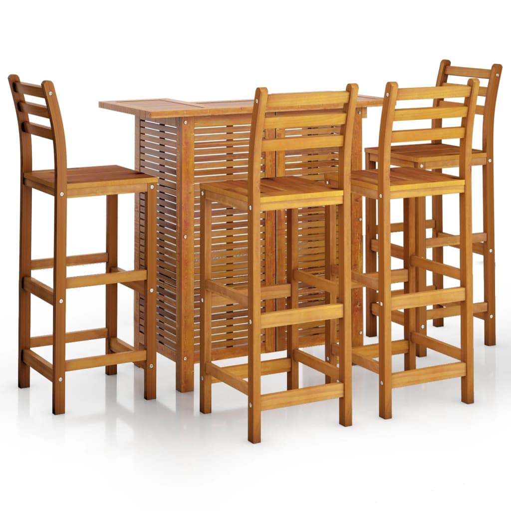 vidaXL Patio Bar Set 5 Piece, Dining Table Set for Outdoor, Bar Table for Garden Yard, Patio Bar Stool, Farmhouse, Solid Wood Acacia