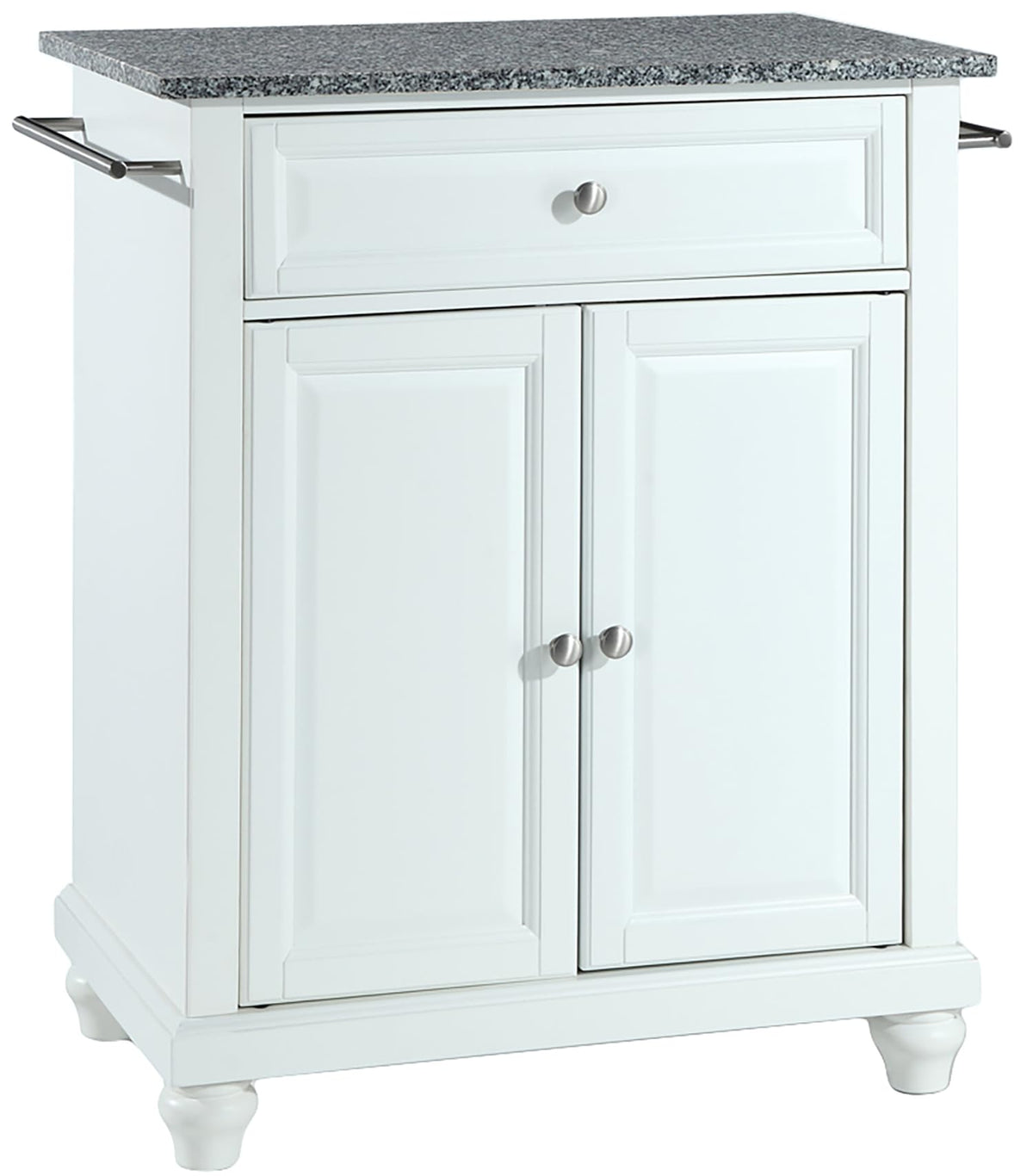 Crosley Furniture Cambridge Granite Top Small Portable Rolling Kitchen Island Storage Cart, Microwave Stand, White