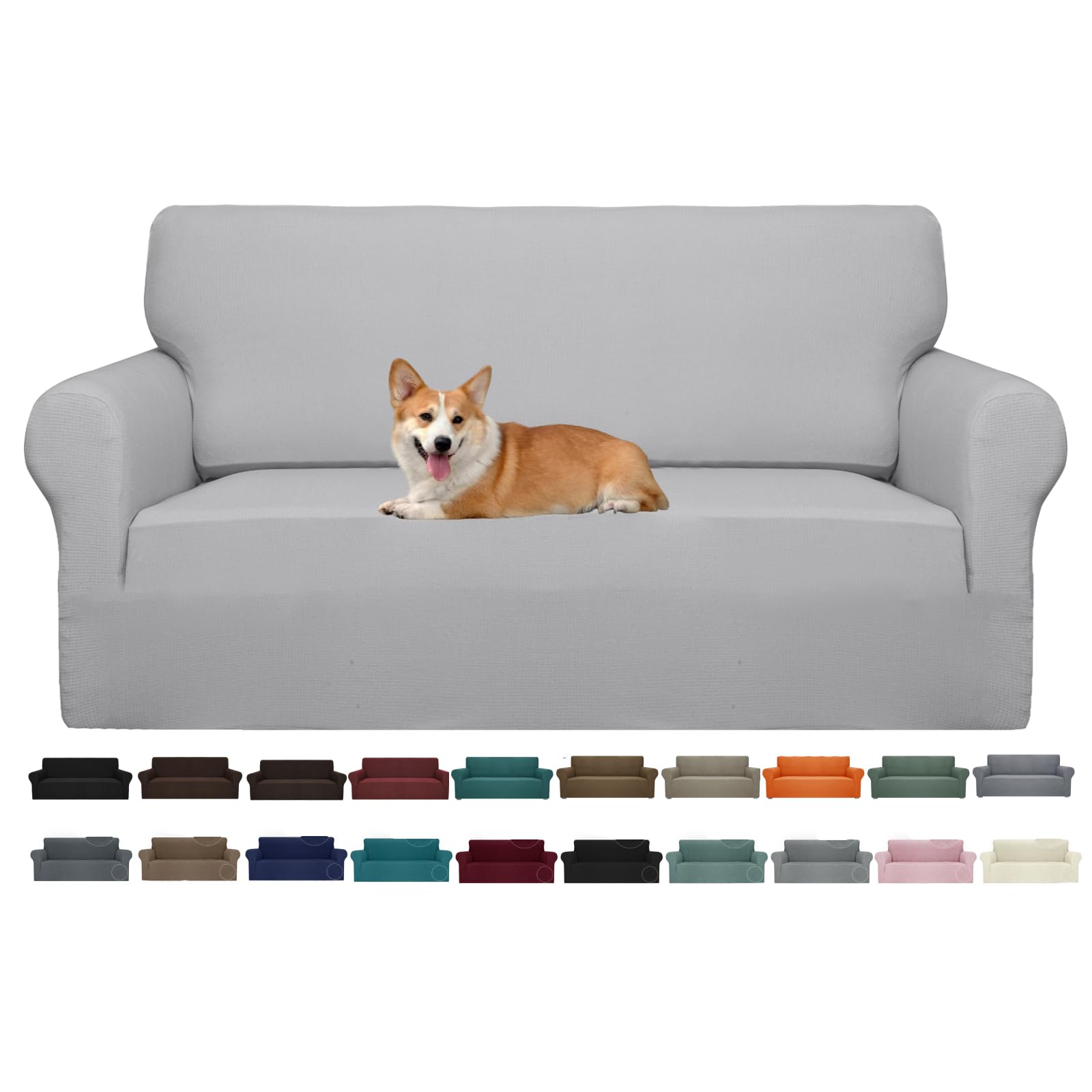 Jiviner High Stretch 1-Piece Jacquard Small Checks Couch Covers For 2 Cushion Couch Anti Slip Love Seat Sofa Covers Loveseat Slipcovers Protector For Kids Pets (Loveseat, Light Gray And White)