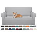 Jiviner High Stretch 1-Piece Jacquard Small Checks Couch Covers For 2 Cushion Couch Anti Slip Love Seat Sofa Covers Loveseat Slipcovers Protector For Kids Pets (Loveseat, Light Gray And White)