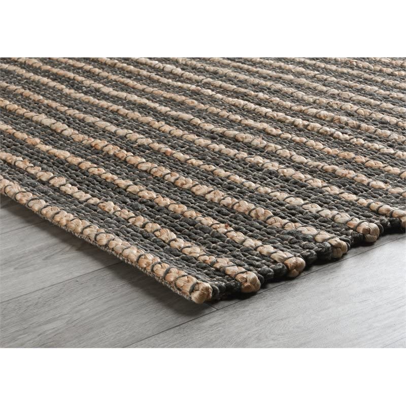 Kosas Home Alysa 30 X 96 Striped Jute Fabric Area Rug In Mineral Blue/Natural