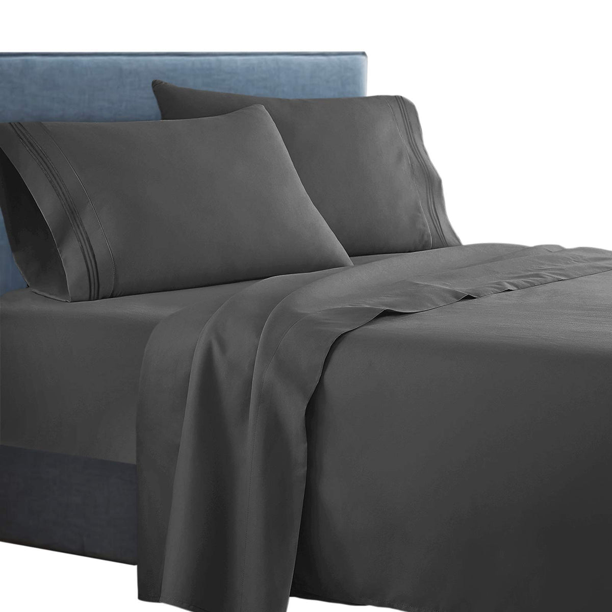 Clara Clark  Supreme 1500 Collection 4Pc Bed Sheet Set - Queen Size, Charcoal Stone Gray