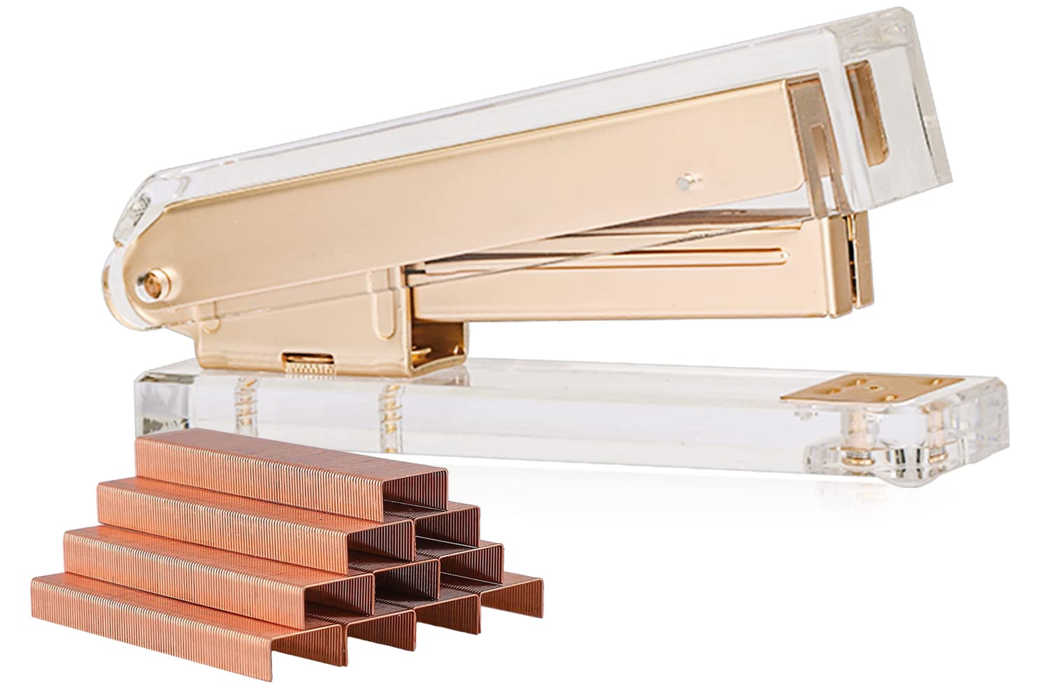 Sirmedal Elegant Ultra Clear Acrylic Office Supplies Acrylic Stapler Matte Gold Desktop Stapler With 1000Pcs Staples For Office